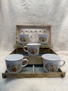 Vintage Corelle/Corning Indian Summer SET of 4 Coffee Cups and creamer